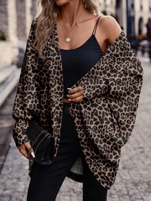 SHEIN Frenchy 95% Cotton Full-Width Leopard Print Pattern Women's Super Loose Thin Regular Print Jacket, Suitable For Autumn/Winter, Versatile - Multicolor - View 6