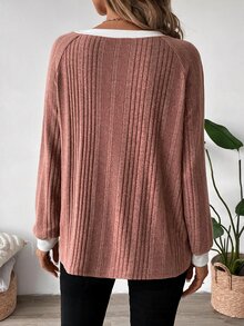 SHEIN LUNE 2024秋冬女款新款Merlet色圓領衛衣，長袖上衣，米色休閒早午餐秋季女裝 - 粉色 - 查看 2