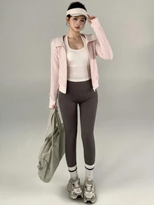 DAZY Spring/Autumn Korean Style Pink Hooded Slim Fit Cut-Out Waist V-Neck Fitness Running Casual Street Sweet Women's Sports Jacket - Pink - View 8