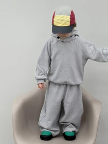 DAZY Infant (Boy) Hooded Striped Korean Style Autumn/Winter Sweatshirt Set - Grey - View 6