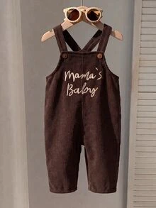 Baby Boy Cute Versatile Casual Letter Pattern Corduroy Winter Romper Baby Boy Fall Clothes - Brown - View 4
