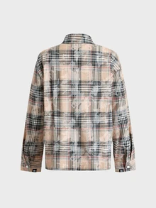ESTAVOR 1pc Oversized Cotton Plaid Print Drop Shoulder Shirt - Yellow - View 5