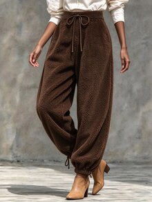Holdful Holdful Women's Drawstring Waist Casual Versatile Daily Wear Long Pants - Brown - View 5