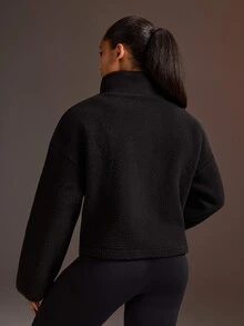 Powerista Women's Loose Fleece Black Autumn/Winter Sports Jacket - Black - View 6
