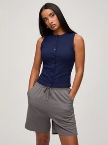SHEIN BASICS Women's Solid Color Casual Versatile Daily Wear Top - Navy Blue - View 3