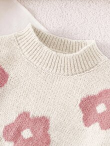SHEIN Emery Rose Kids 女童碎花休閒毛衣 秋冬款 - 白色 - 查看 3