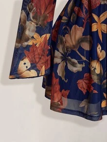 SHEIN ICON 大尺碼 Y2K 楓葉印花網紗長袖洋裝，復古休閒修身連身裙，適合春秋穿著 - 藏蓝色 - 查看 8