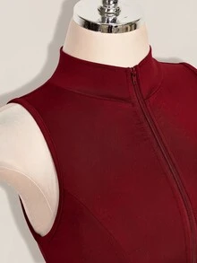 SHEIN ICON Y2K 女款萬聖節黑色性感時尚拉鍊網紗拼接連身衣 - 酒紅色 - 查看 10