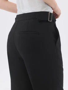 KÆRIA Hus Buckle-Waist Cropped Trousers - Compact Comfort Stetch Tailoring - Black - Workwear, Preppy, Minimal - Black - View 7
