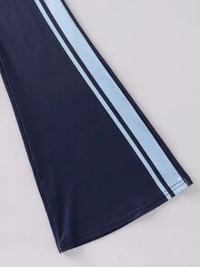 SHEIN Tween Girl 童女針織拼色立領蝴蝶結印花夾克、細肩帶上衣與長褲 3 件套裝 - 藍色 - 查看 7