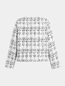 SHEIN 女童格紋長袖夾克與短褲套裝 - 白色 - 查看 6