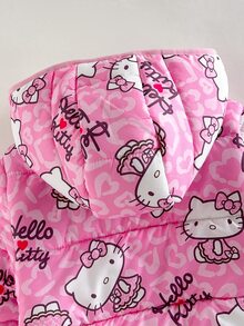 HELLO KITTY AND FRIENDS | SHEIN 女童可愛加厚連帽冬季外套 - 粉色 - 查看 4
