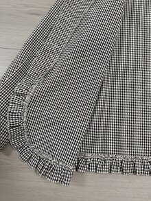 LUMIGAL Autumn/Winter Vintage Elegant Brown Houndstooth Fabric Lapel Long Sleeve Loose Fit Women's Jacket With Ruffle Hem - Multicolor - View 10