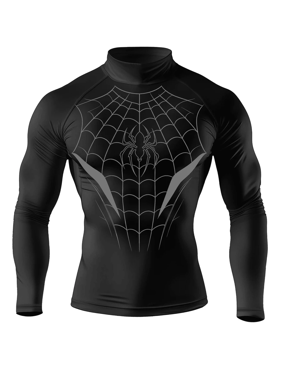 GymBeat Men's Spider Pattern Printed Long Sleeve Sports T-Shirt - Black - View 1
