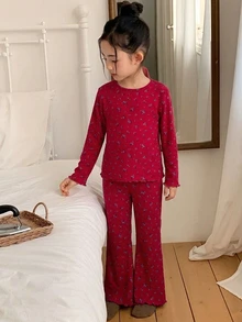 Dazy Kids Young Girl All-Over Print Long Sleeve Top And Pants Casual Daily Home Sleepwear Set Fall - Hot Pink - View 1