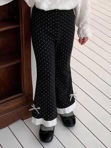 Dazy Kids Young Girl) Casual Polka Dot Patchwork Contrast Color Flared Pants, Autumn/Winter Long Pants - Black - View 5