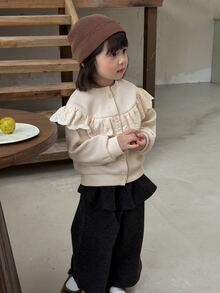 DAZY Baby Girl Patchwork Ruffle Long Sleeve Single-Breasted Casual Sweatshirt - Apricot - View 5