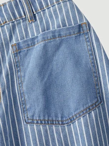Selenza Plus Size Designer Button Striped Colorblock Loose Fit Denim Jeans - Blue - View 9