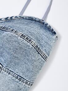 GlowEve Plus Size Women's Fashion Button Denim Top - Light Wash - View 6