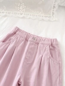 SHEIN Young Girl' Loose Fit Dark Blue Denim Pants - Pink - View 6