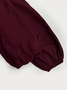 SHEIN Raffinéa Women's Elegant Daily Mid-Length Wine Red Dress, Versatile Fashionable Stand Collar With V-Neckline Pleated Skirt,Fall Winter Office Commuter - Burgundy - View 6