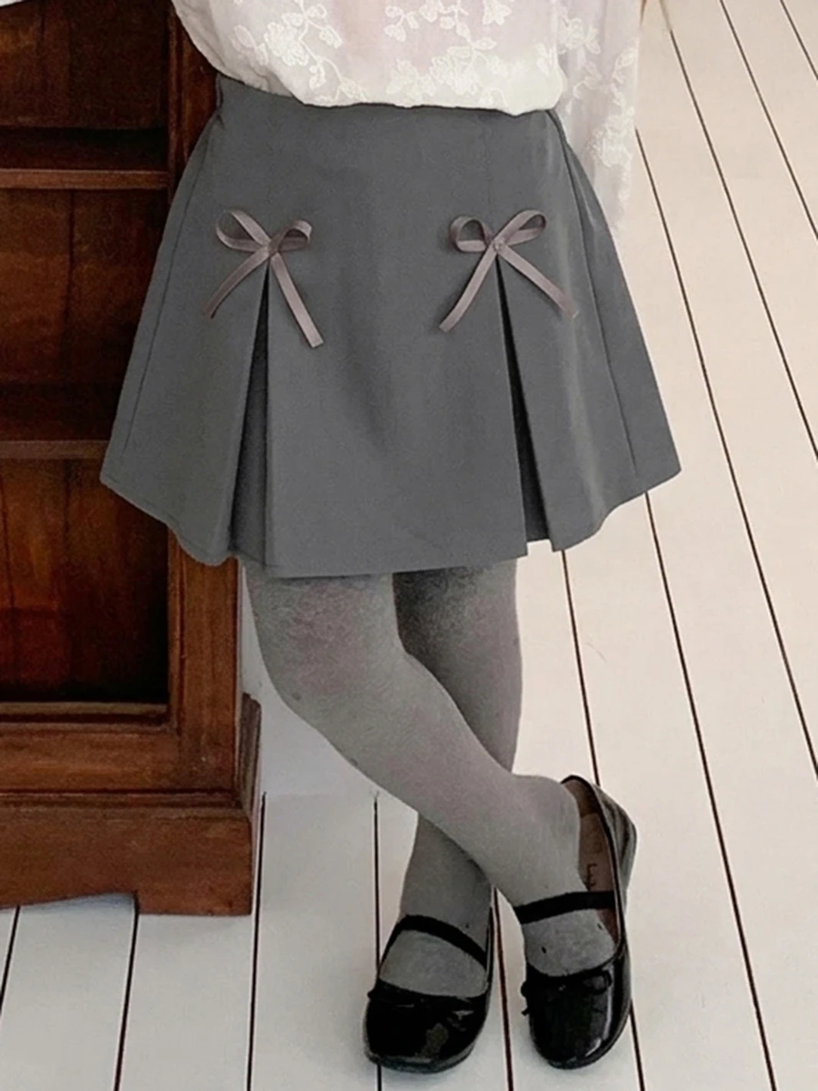 Dazy Kids Young Girl Bow Decor Casual Versatile Mini Skirt - Grey - View 1