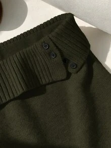 Comfortcana Women's Solid Color Knitted Ribbed Casual Versatile Sweater Skirt, Korean Style In Autumn/ Dark Brown School Travel - Army Green - View 5