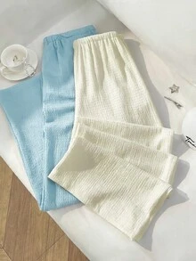 Elamini 極簡法式直筒女款長褲，適合辦公室穿著，秋冬新品，紋理寬腿長褲，休閒度假與校園穿搭皆宜 - 彩色 - 查看 2