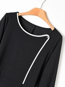 Rusticease Elegant Round Neck Long Sleeve Color Block Dress For Middle-Aged And Elderly Women - Black - View 4