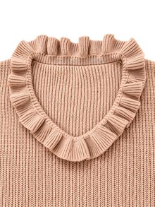 SHEIN PariChic Women's Autumn/Winter Ruffle V-Neck Knit Sweater, Solid Color Loose Elegant Outfit - Pink - View 6
