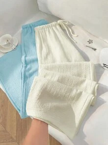 Elamini 極簡法式直筒女款長褲，適合辦公室穿著，秋冬新品，紋理寬腿長褲，休閒度假與校園穿搭皆宜 - 彩色 - 查看 5