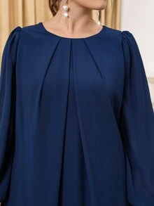 Miaspire Women's Plus Size Blue Lantern Sleeve Ruffle Hem Dress, Autumn/Winter - Blue - View 4