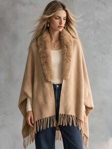Trelyra Women's Plush Patchwork Casual Versatile Daily Wear Cardigan - Camel - View 7