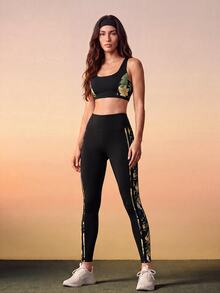 CAJUNI Women's Athletic Leggings (Tropical Toucan Print On Side - Black - View 10
