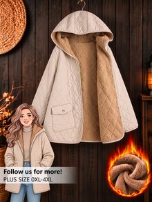 Linhara Plus Size Hooded Long Sleeve Thermal Lined Padded Coat, Autumn/Winter - Apricot - View 1