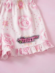 THE POWERPUFF GIRLS X SHEIN 青少年女孩卡通印花短袖上衣與短褲居家服套裝 - 粉色 - 查看 8