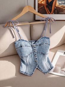 GlowEve Plus Size Women's Fashion Button Denim Top - Light Wash - View 4