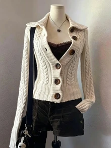 Lalippa Women's Cable Knit Button Long Sleeve Cardigan - Beige - View 1