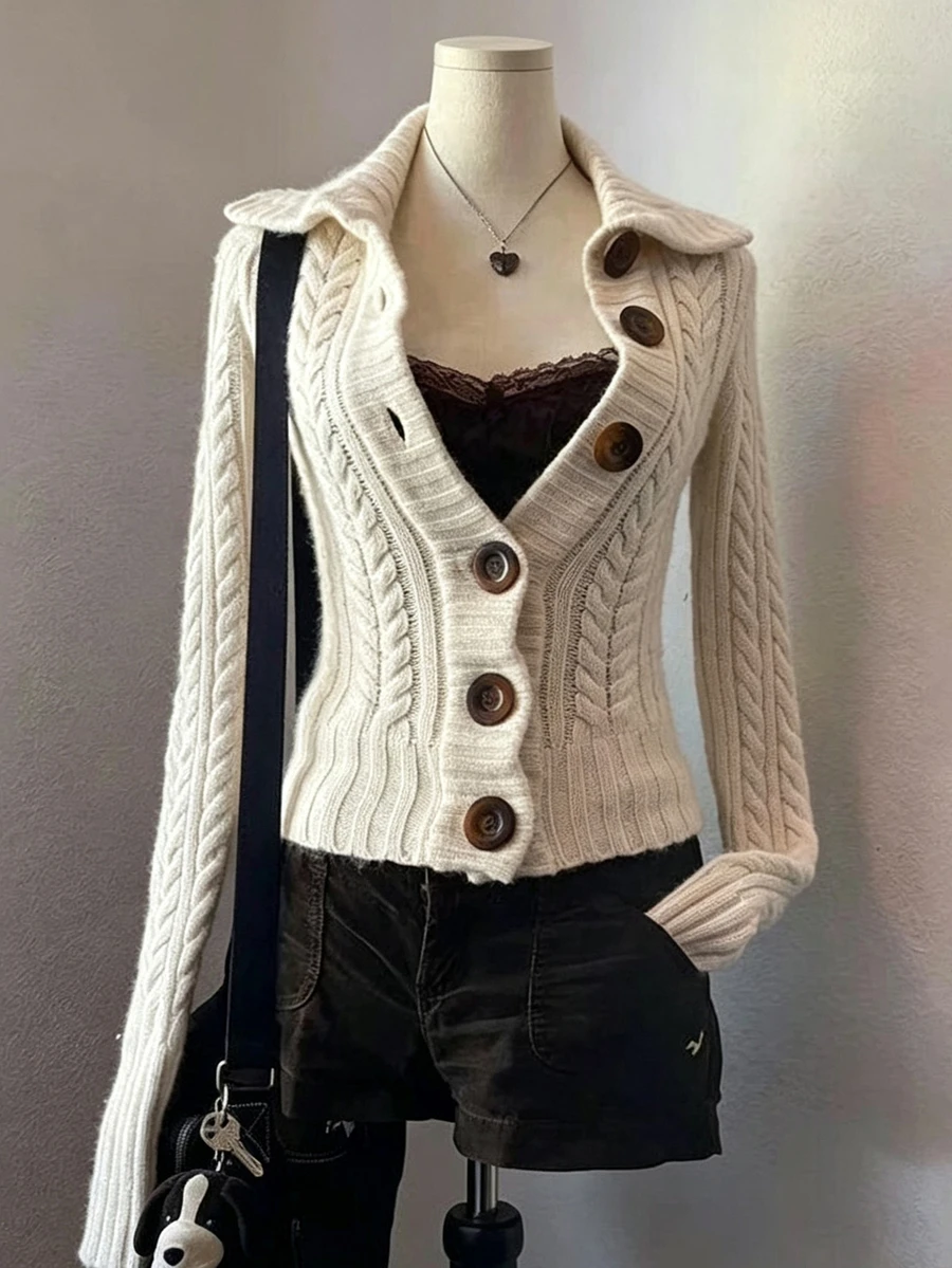 Lalippa Women's Cable Knit Button Long Sleeve Cardigan - Beige - View 1