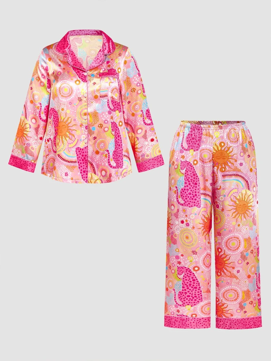 Chillnights Plus Size Young Polka Dot Print Top And Pants Pajama Set - Multicolor - View 1