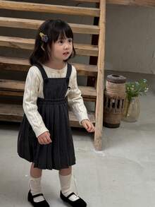 DAZY Infant/Toddler (Girl) Solid Color Pleated Casual Korean Style Layered Dress - Grey - View 4