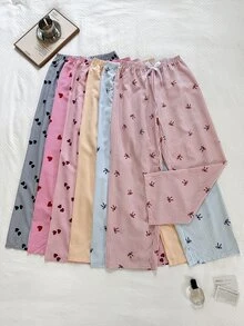 Napfluff Random Blind Box Cute Striped Print Pajama Long Pants For Women - Multicolor - View 4