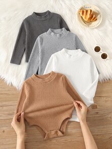 SHEIN 男嬰針織柔軟假領長袖秋季連身衣 4件套，百搭舒適 - 彩色 - 查看 4