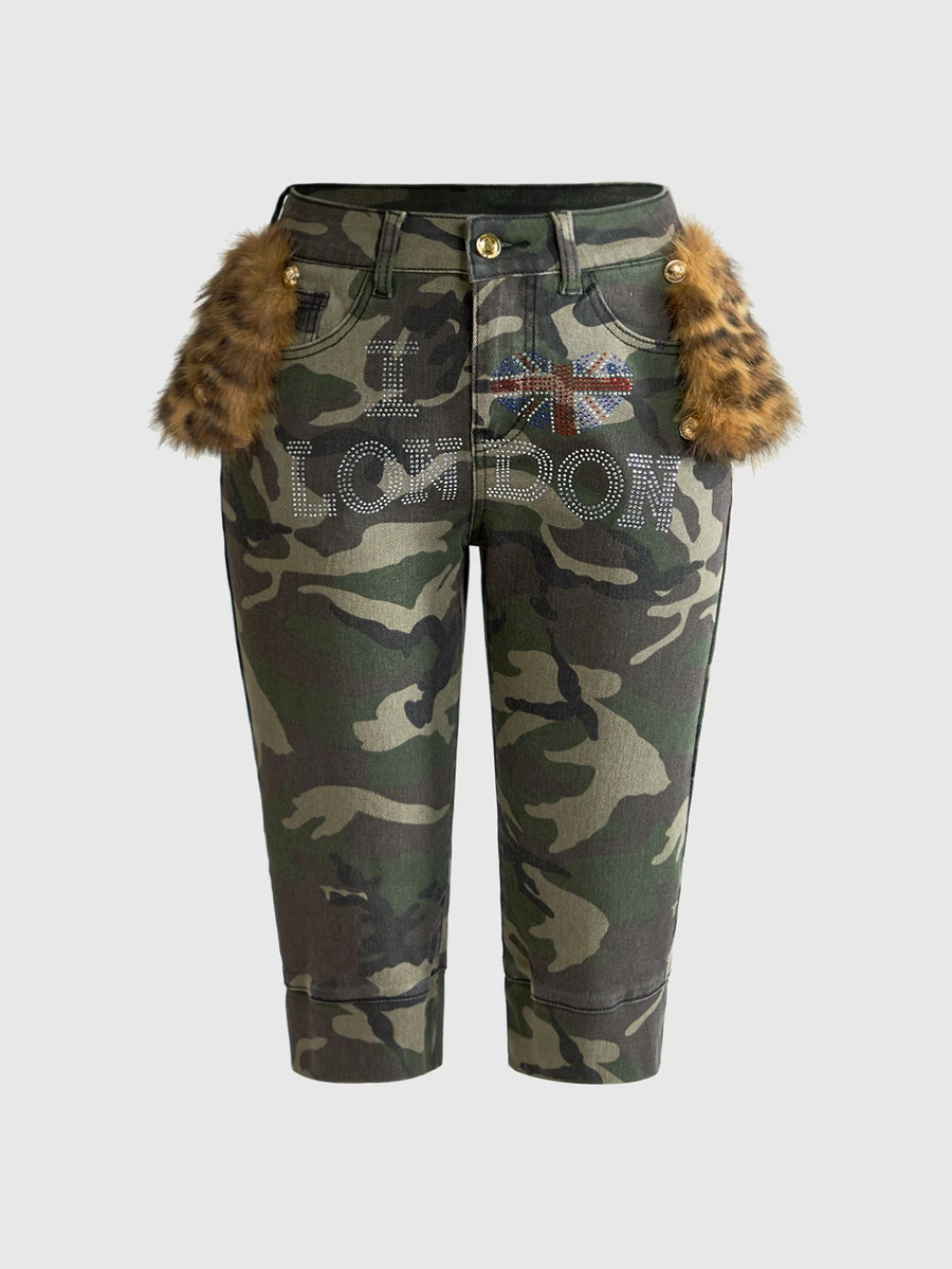 ROMWE Hippie Vintage Leopard & Floral Print Y2K Slim Fit Denim Mid-Length Pants - Green - View 1