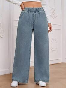 EMERY ROSE Plus Size Women Casual Versatile Elastic Waist Baggy Jeans - Light Wash - View 1
