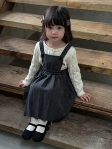 DAZY Infant/Toddler (Girl) Solid Color Pleated Casual Korean Style Layered Dress - Grey - View 5