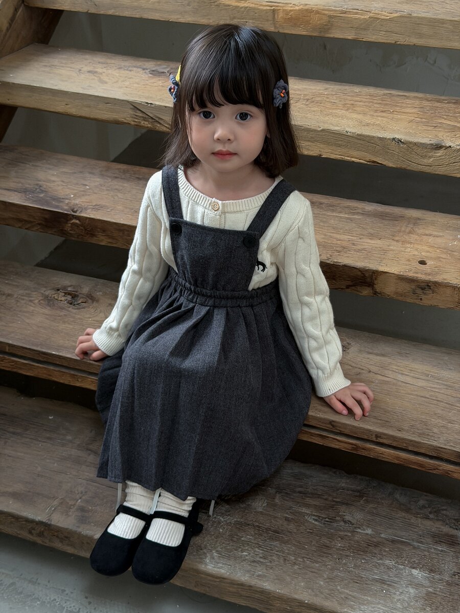 DAZY Infant/Toddler (Girl) Solid Color Pleated Casual Korean Style Layered Dress - Grey - View 1