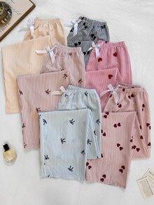 Napfluff Random Blind Box Cute Striped Print Pajama Long Pants For Women - Multicolor - View 3