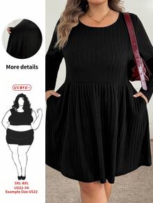 SHEIN CURVE+ فستان نسائي كاجوال متعدد الاستخدامات بلون موحد، فستان مناسب لجميع الإطلالات للخريف/الشتاء، مقاسات 5XL-8XL - الأسود - مشاهدة 1