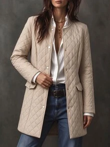 Holdful Holdful Women's Solid Color Long Sleeve Single-Breasted Casual Winter Jacket - Khaki - View 4
